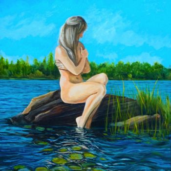 Painting titled "Female Nude in the…" by Hilary J England, Original Artwork, Oil