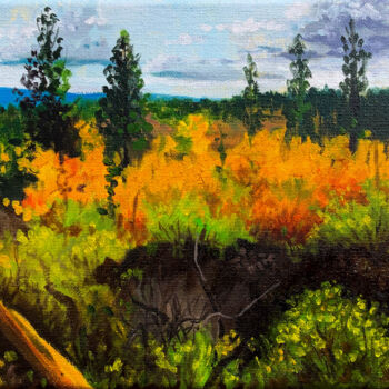 Картина под названием "Lava tubes in Autumn" - Hilary J England, Подлинное произведение искусства, Масло