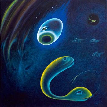 Картина под названием "In the deepest ocea…" - Hjördis Thelander, Подлинное произведение искусства, Акрил