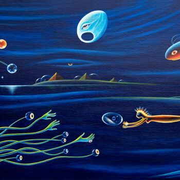 Schilderij getiteld "Deep Ocean Universe" door Hjördis Thelander, Origineel Kunstwerk, Acryl