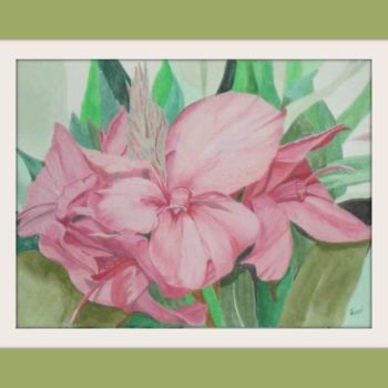 Painting titled "Pink Cannas" by Jose', Original Artwork, Oil