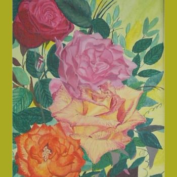 Painting titled "Roses" by Jose', Original Artwork, Oil