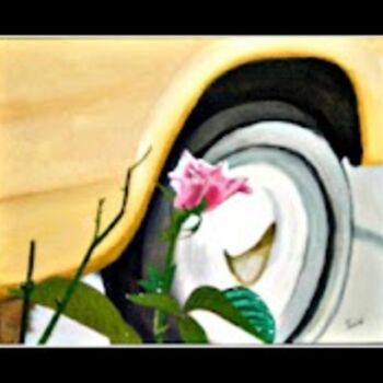 Painting titled "a Rose near the Road" by Jose', Original Artwork, Oil