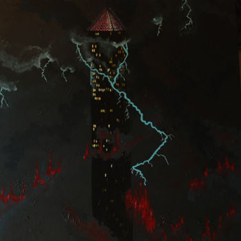 Картина под названием "tableau-tour-sombre…" - Hvedrung Laymore, Подлинное произведение искусства