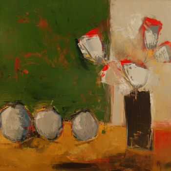 제목이 "Trois pommes et bou…"인 미술작품 Hervé Marchelidon로, 원작, 아크릴 목재 패널에 장착됨