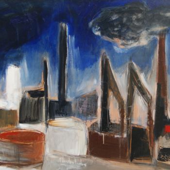 Schilderij getiteld "Raffineries du Havre" door Hervé Marchelidon, Origineel Kunstwerk, Acryl