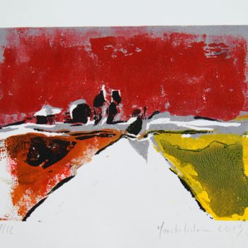 Отпечатки и Гравюры под названием "Route de Tostes 7/12" - Hervé Marchelidon, Подлинное произведение искусства, Линогравюры