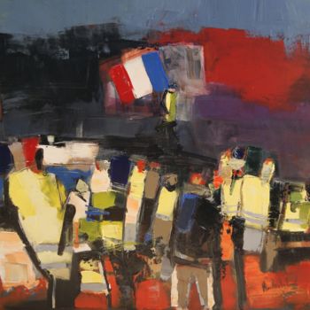 Malerei mit dem Titel "Révolte jaune" von Hervé Marchelidon, Original-Kunstwerk, Acryl Auf Holzplatte montiert