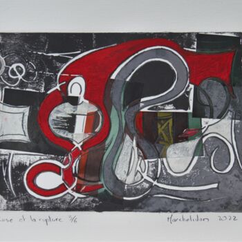 Отпечатки и Гравюры под названием "Rose et la rupture…" - Hervé Marchelidon, Подлинное произведение искусства, Линогравюры