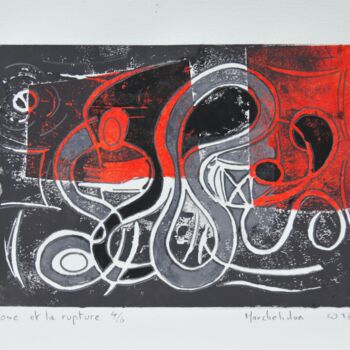 「Rose et la rupture…」というタイトルの製版 Hervé Marchelidonによって, オリジナルのアートワーク, Linocuts