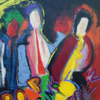 Painting titled "Musiciens" by Hervé Marchelidon, Original Artwork, Acrylic