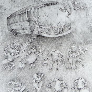 Dessin intitulée "L'Autobus de Nulle…" par Helena Meyer-Everdt, Œuvre d'art originale, Autre