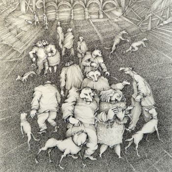 Desenho intitulada "Les Chiens" por Helena Meyer-Everdt, Obras de arte originais