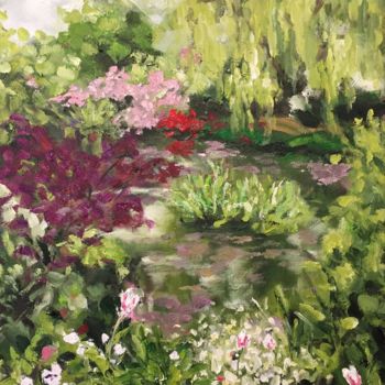 Painting titled "GIverny Garden I" by Hoa Lê, Original Artwork, Oil