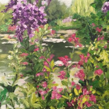 Painting titled "Giverny Garden II" by Hoa Lê, Original Artwork, Oil
