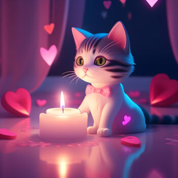 Arts numériques intitulée "A cute cat celebrat…" par Hobikeyfim, Œuvre d'art originale, Image générée par l'IA