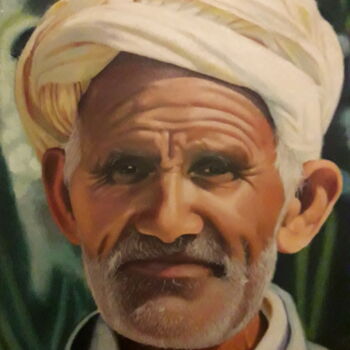Painting titled "chikh algerien" by Hocine Oulmi, Original Artwork, Oil