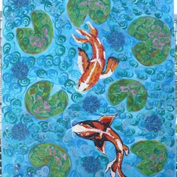 Peinture intitulée "Poissons Koï" par Amélie Hp, Œuvre d'art originale