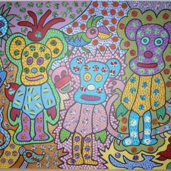 Peinture intitulée "3 oursons" par Amélie Hp, Œuvre d'art originale