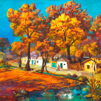 Pintura intitulada "Autumn 2017" por Hojamuhammet Churiyev, Obras de arte originais, Óleo