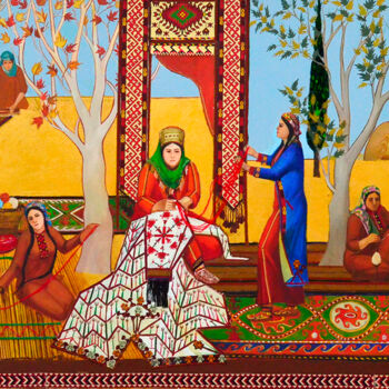 Malerei mit dem Titel "Brides girls handic…" von Hojamuhammet Churiyev, Original-Kunstwerk, Öl