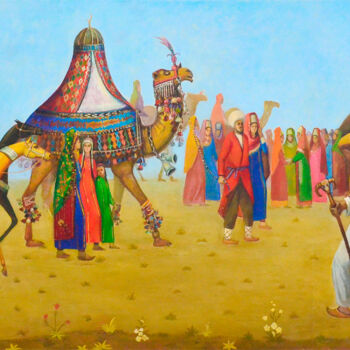 Картина под названием "Turkmen wedding" - Hojamuhammet Churiyev, Подлинное произведение искусства, Масло