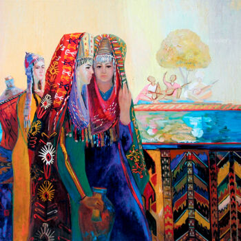 Pintura intitulada "Three beauties" por Hojamuhammet Churiyev, Obras de arte originais, Óleo