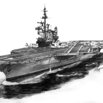 Desenho intitulada "CV-41 USS Midway" por Andrey Marchenco, Obras de arte originais