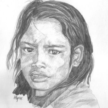 Dessin intitulée "Micronesian girl" par Andrey Marchenco, Œuvre d'art originale