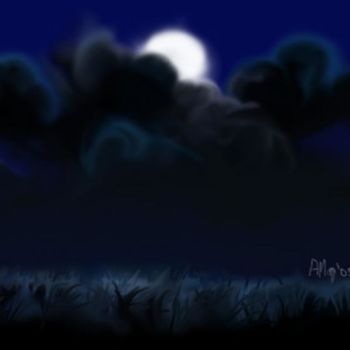 Digital Arts titled "Moon and foggy night" by Andrey Marchenco, Original Artwork