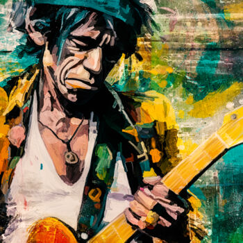 Malerei mit dem Titel "Keith Richards" von Holger Mühlbauer-Gardemin, Original-Kunstwerk, Acryl Auf Keilrahmen aus Holz mont…