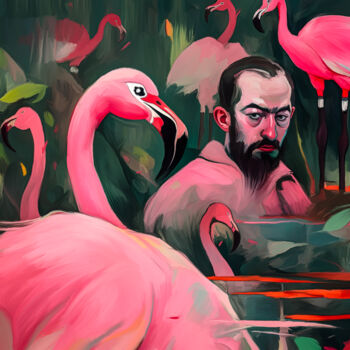 Peinture intitulée "Flamingo Men" par Holger Mühlbauer-Gardemin, Œuvre d'art originale, Acrylique Monté sur Châssis en bois