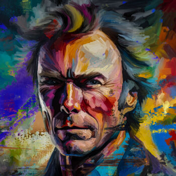 Painting titled "Clint Eastwood" by Holger Mühlbauer-Gardemin, Original Artwork, Acrylic Mounted on Wood Stretcher frame