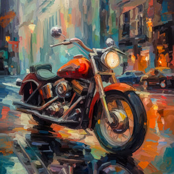 Painting titled "Harley in the Stree…" by Holger Mühlbauer-Gardemin, Original Artwork, Acrylic Mounted on Wood Stretcher fra…