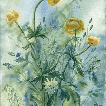 Painting titled "Лесные цветы" by Tatiana Kholina Dzhemardian, Original Artwork, Oil