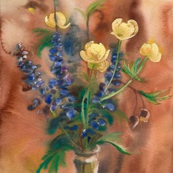Картина под названием "Букет лесных цветов" - Татьяна Холина-Джемардьян, Подлинное произведение искусства