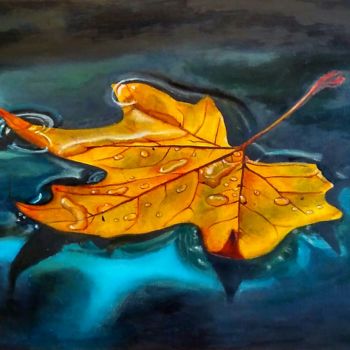 Painting titled "Autumn leaf" by Yulia Berseneva, Original Artwork, Oil