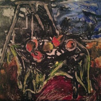 Schilderij getiteld "Fruits on the table" door Homayoon H, Origineel Kunstwerk, Olie
