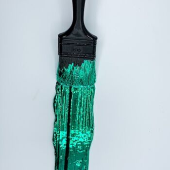 Sculpture titled "Brush Green" by Santicri, Original Artwork, Resin Mounted on Other rigid panel