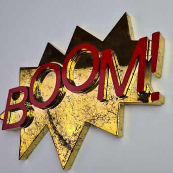 Sculpture titled "Boom Gold" by Santicri, Original Artwork, Acrylic Mounted on Other rigid panel