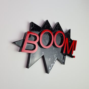 Sculpture titled "BOOM Black" by Santicri, Original Artwork, Resin Mounted on Other rigid panel