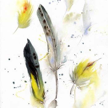 Peinture intitulée "Feathers" par Eugenia Gorbacheva, Œuvre d'art originale, Aquarelle