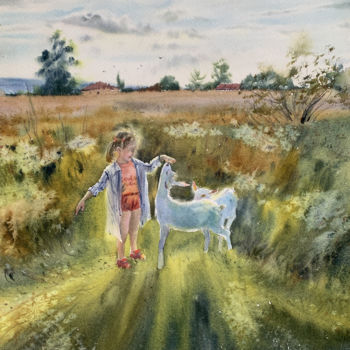 Painting titled "In the summer in th…" by Eugenia Gorbacheva, Original Artwork, Watercolor
