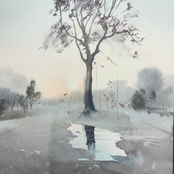Malerei mit dem Titel "Morning fog" von Eugenia Gorbacheva, Original-Kunstwerk, Aquarell