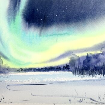 Peinture intitulée "Aurora borealis #21" par Eugenia Gorbacheva, Œuvre d'art originale, Aquarelle