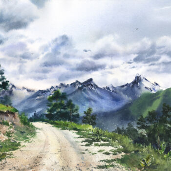 Pittura intitolato "Road to the mountai…" da Eugenia Gorbacheva, Opera d'arte originale, Acquarello
