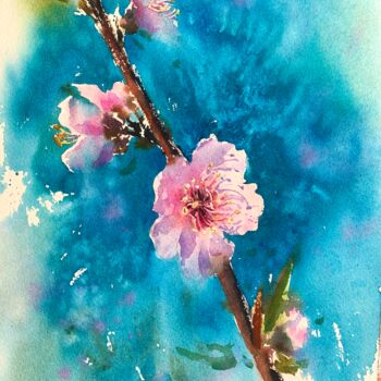 Peinture intitulée "ALMOND FLOWERS #4" par Eugenia Gorbacheva, Œuvre d'art originale, Aquarelle