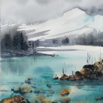 Painting titled "Mountain Lake #26" by Eugenia Gorbacheva, Original Artwork, Watercolor