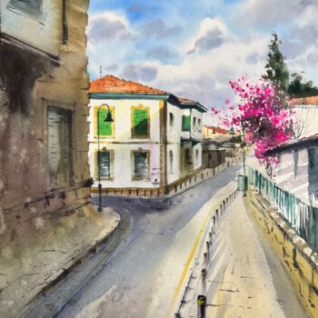 Painting titled "Streets in Nicosia" by Eugenia Gorbacheva, Original Artwork, Watercolor