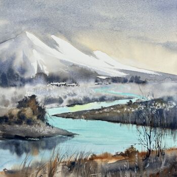 Painting titled "Mountain river #38" by Eugenia Gorbacheva, Original Artwork, Watercolor